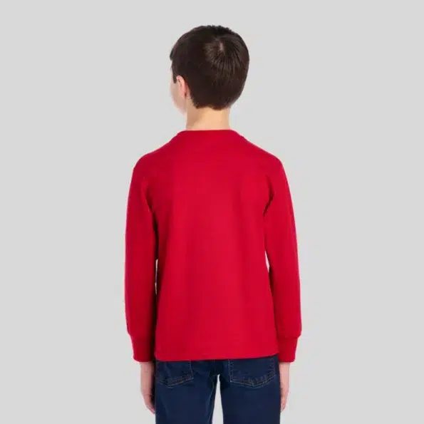 Youth moisture-wicking long sleeve t-shirt in black – Jerzees 29BLR front and back view