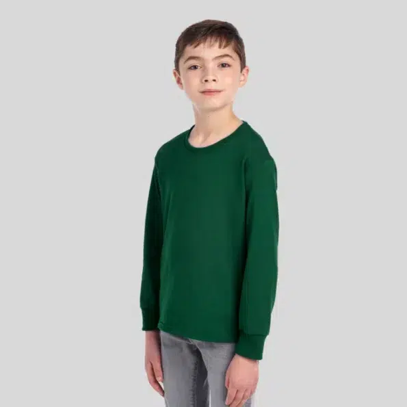 Youth moisture-wicking long sleeve t-shirt in black – Jerzees 29BLR front and back view