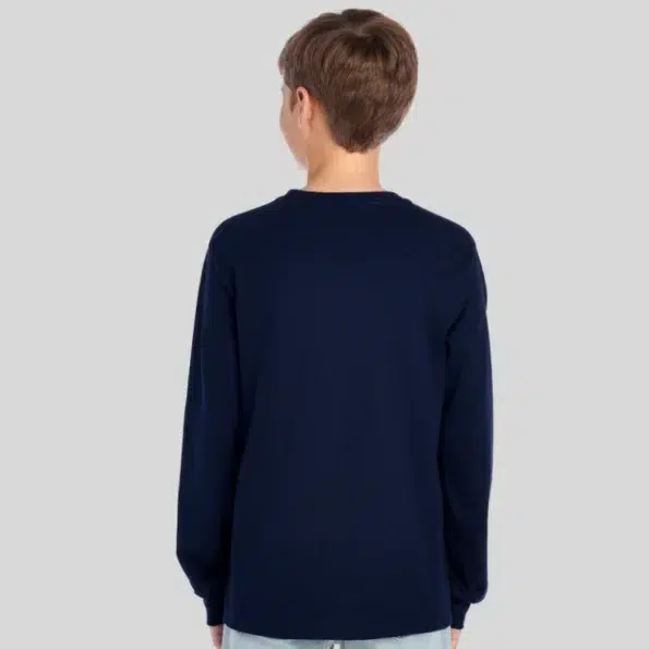 Youth moisture-wicking long sleeve t-shirt in black – Jerzees 29BLR front and back view