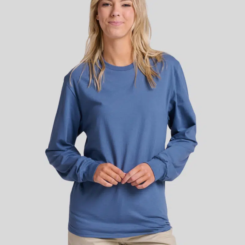 363L-LONG-SLEEVE-DENIM-FRONT Jerzees 363L Long Sleeve T-Shirt – Unisex 100% Cotton Pre-Shrunk Jersey Tee