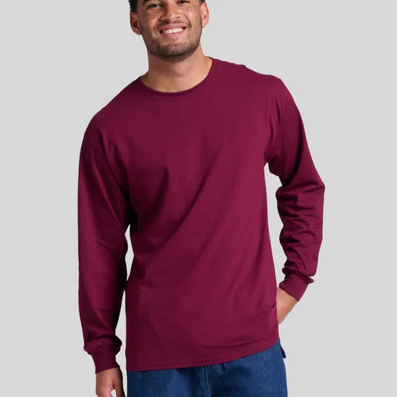 363L-LONG-SLEEVE-MAROON-FRONT Jerzees 363L Long Sleeve T-Shirt – Unisex 100% Cotton Pre-Shrunk Jersey Tee