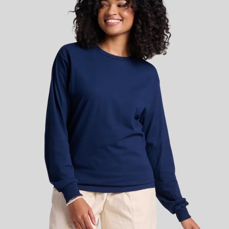 363L-LONG-SLEEVE-NAVY-FRONT Jerzees 363L Long Sleeve T-Shirt – Unisex 100% Cotton Pre-Shrunk Jersey Tee