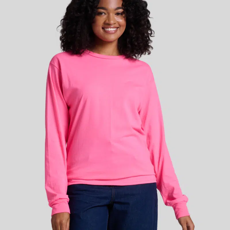 363L-LONG-SLEEVE-NEONPINK-FRONT Jerzees 363L Long Sleeve T-Shirt – Unisex 100% Cotton Pre-Shrunk Jersey Tee