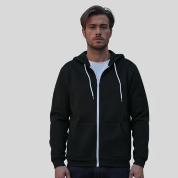unisex full zip fleece hoodie 3739. unisex full zip fleece hoodie 3739 front view. Soft unisex full-zip hoodie for custom printing and embroidery in Quebec and Canada