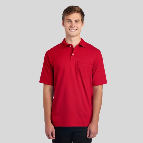 Jerzees 436MP unisex pocket polo shirt in black – front view