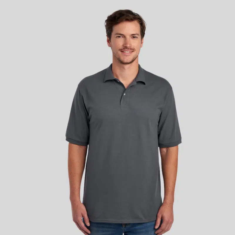 437R-DRI-POWER-SPORT-SHIRT-CHARCOAL-GREY-FRONT Jerzees Dri-Power adult sport shirt in 18 moisture-wicking colors