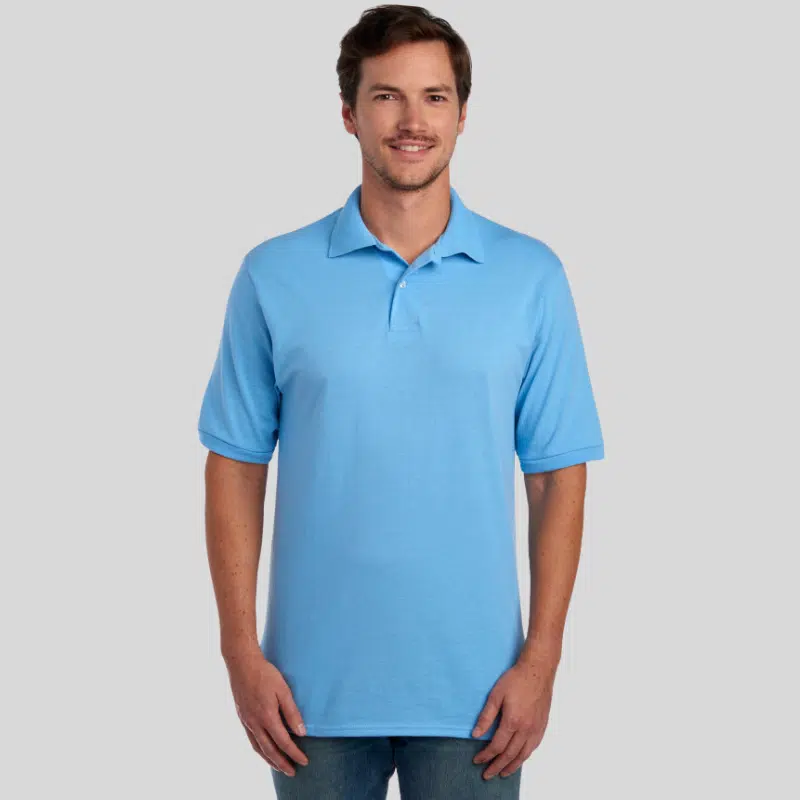437R-DRI-POWER-SPORT-SHIRT-LIGTH-BLUE-FRONT Jerzees Dri-Power adult sport shirt in 18 moisture-wicking colors