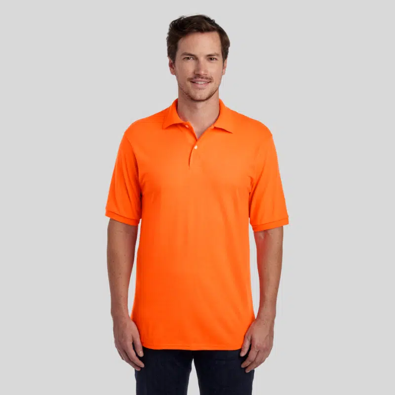 437R-DRI-POWER-SPORT-SHIRT-SAFETY-ORANGE-FRONT Jerzees Dri-Power adult sport shirt in 18 moisture-wicking colors