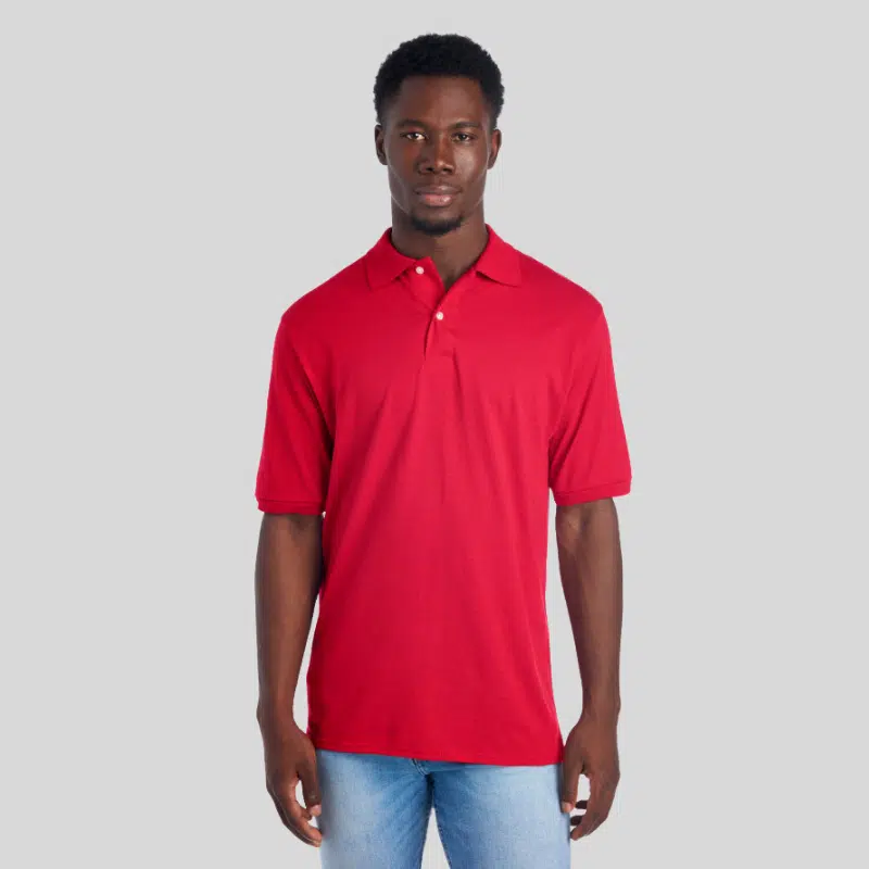 437R-DRI-POWER-SPORT-SHIRT-TRUE-RED-FRONT Jerzees Dri-Power adult sport shirt in 18 moisture-wicking colors