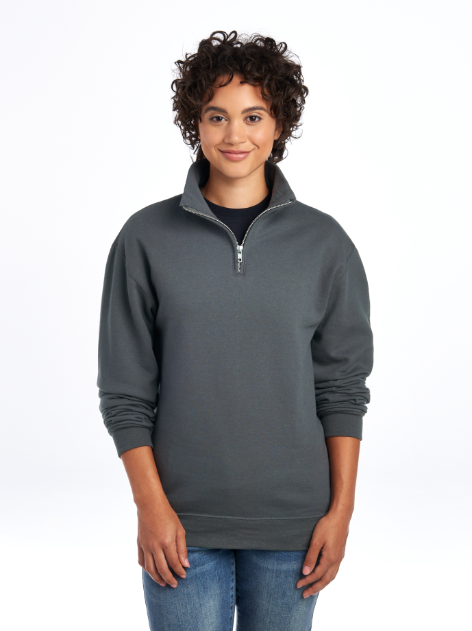 995MB NUBLEND UNI QUARTER-ZIP CADET C SWEAT-CHARCOAL GREY-FRONT Quarter Zip Sweatshirt Fleece 995MR – Cadet Collar | Volgania
