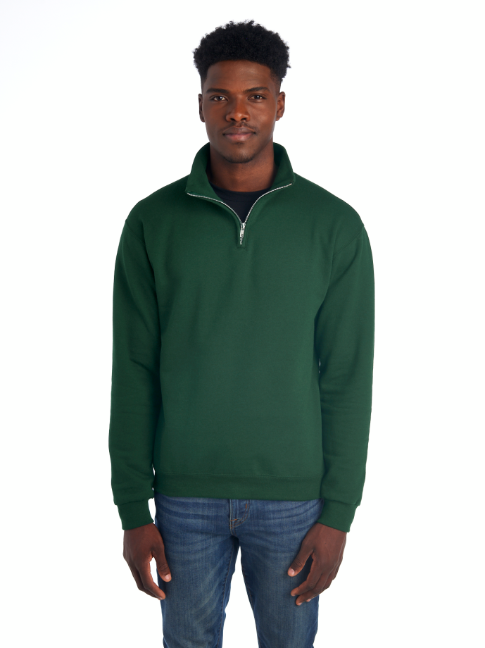 995MB NUBLEND UNI QUARTER-ZIP CADET C SWEAT-FOREST GREEN-FRONT Quarter Zip Sweatshirt Fleece 995MR – Cadet Collar | Volgania