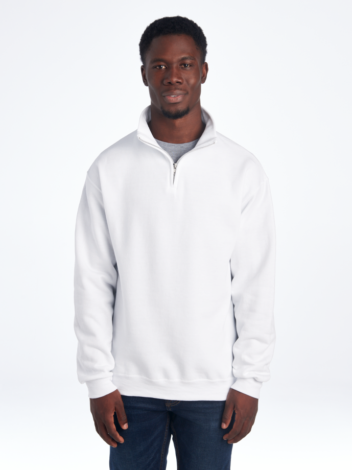 995MB NUBLEND UNI QUARTER-ZIP CADET C SWEAT-WHITE-FRONT Quarter Zip Sweatshirt Fleece 995MR – Cadet Collar | Volgania