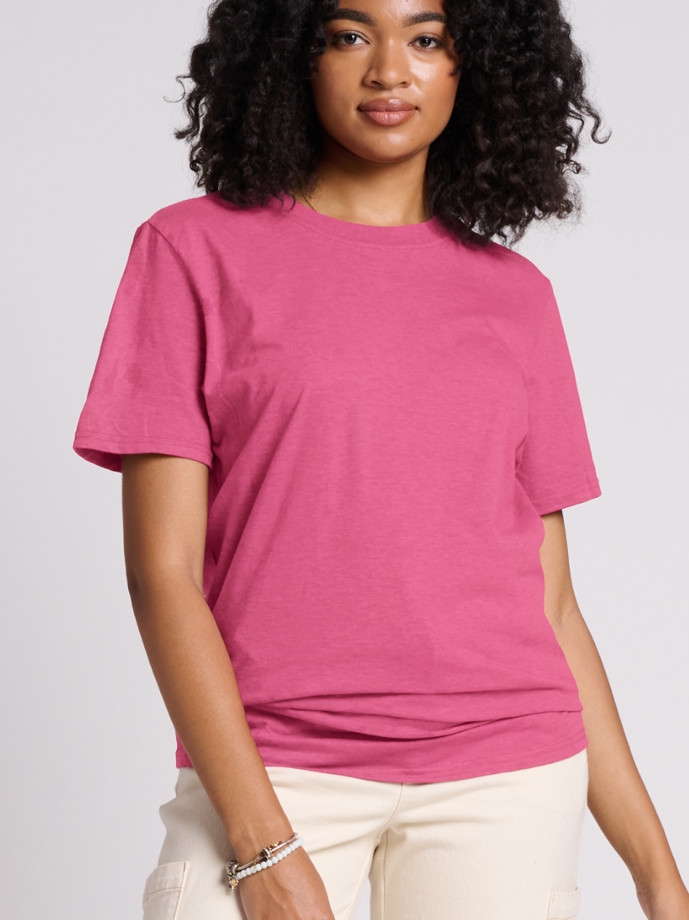 IC46R JERZEES ULTIMATE RS UNISEX T-SHIRT-RASPBERRY HEATHER-FRONT Ring Spun Cotton T-Shirt IC46R – Wholesale Soft Unisex Tee